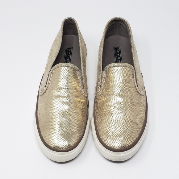sperry gold slip on sneakers